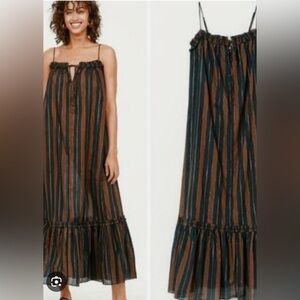 H&M Black and Brown Gold threaded Striped Maxi Dress